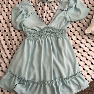 Light blue dress with lace detailing on the top and bottom